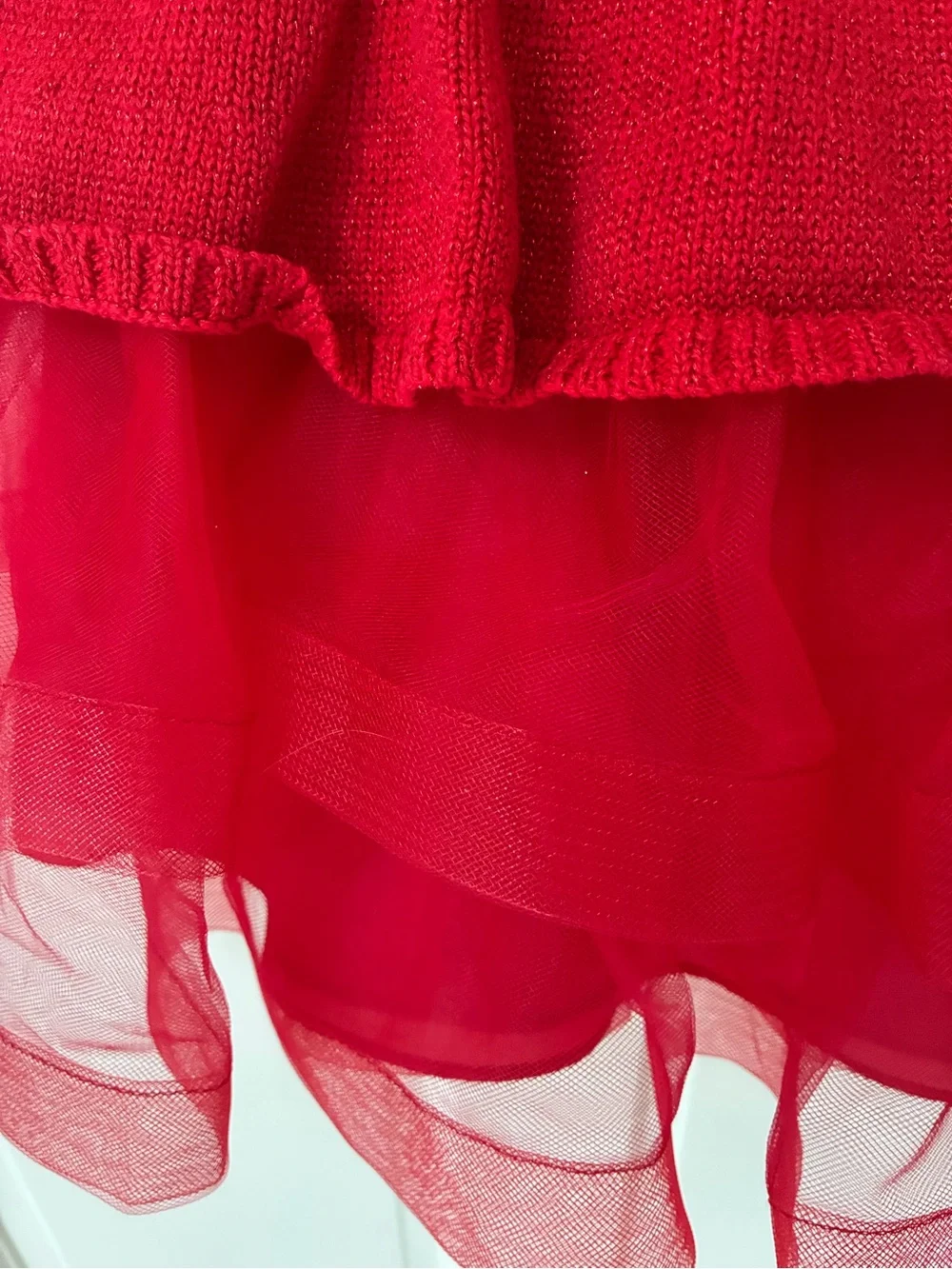 Bonnie Jean Red Knit Peplum Party Dress with Tulle Skirt 6X NWT